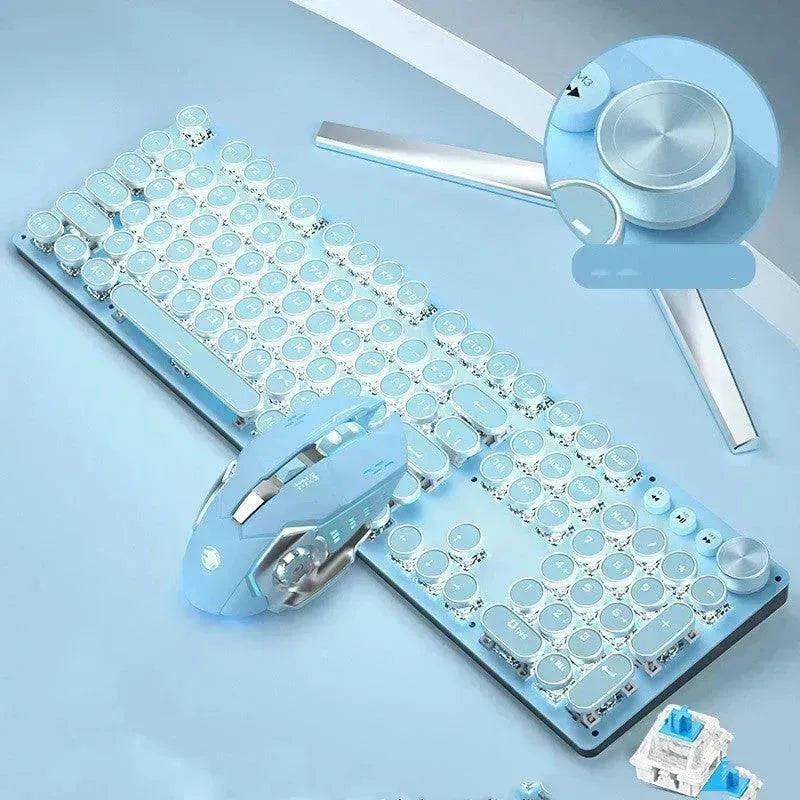 Mechanical Keyboard Wired Mouse Set Usb Interface Rechargeable Blue Retro Punk Version - EX-STOCK CANADA