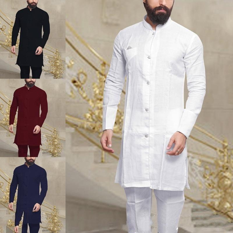 Men Arab Middle Eastern Long Shirt Linen Button - EX-STOCK CANADA