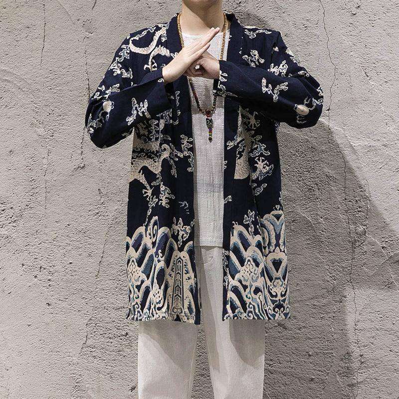 Men's Autumn windbreaker Korean version long buckle less cloak jacket - EX-STOCK CANADA