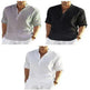 Men's Casual Cotton Linen Solid Color Long Sleeve Shirt Loose Stand Collar - EX-STOCK CANADA