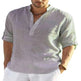 Men's Casual Cotton Linen Solid Color Long Sleeve Shirt Loose Stand Collar - EX-STOCK CANADA