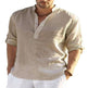 Men's Casual Cotton Linen Solid Color Long Sleeve Shirt Loose Stand Collar - EX-STOCK CANADA