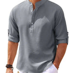 Men's Casual Shirt Long Sleeve Stand Collar Solid Color Shirt Mens Clothing - EX-STOCK CANADA