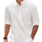 Men's Casual Shirt Long Sleeve Stand Collar Solid Color Shirt Mens Clothing - EX-STOCK CANADA