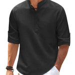 Men's Casual Shirt Long Sleeve Stand Collar Solid Color Shirt Mens Clothing - EX-STOCK CANADA