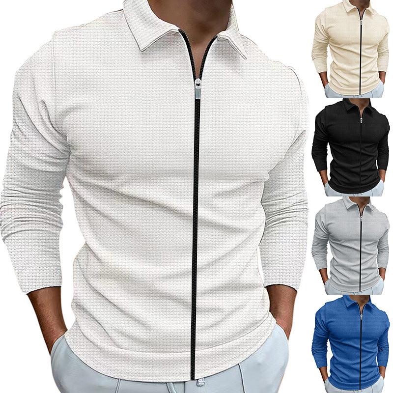 Men's Clothing Waffle Style Zipped Lapel Jacket Outdoor Sports Tops - EX-STOCK CANADA