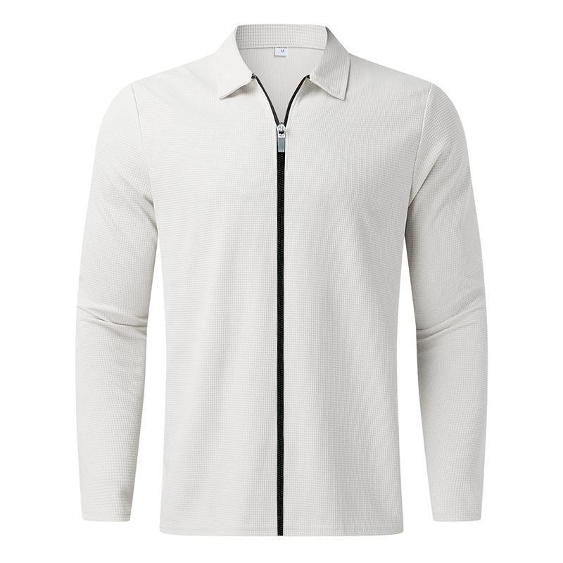 Men's Clothing Waffle Style Zipped Lapel Jacket Outdoor Sports Tops - EX-STOCK CANADA