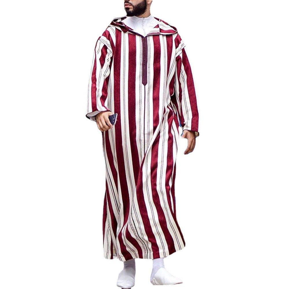 Men's Color Blocking Striped Long Arab Robe Hoodie - EX-STOCK CANADA
