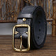 Men's Cowhide Vintage Distressed Pleated Brass Buckle Belt - EX-STOCK CANADA