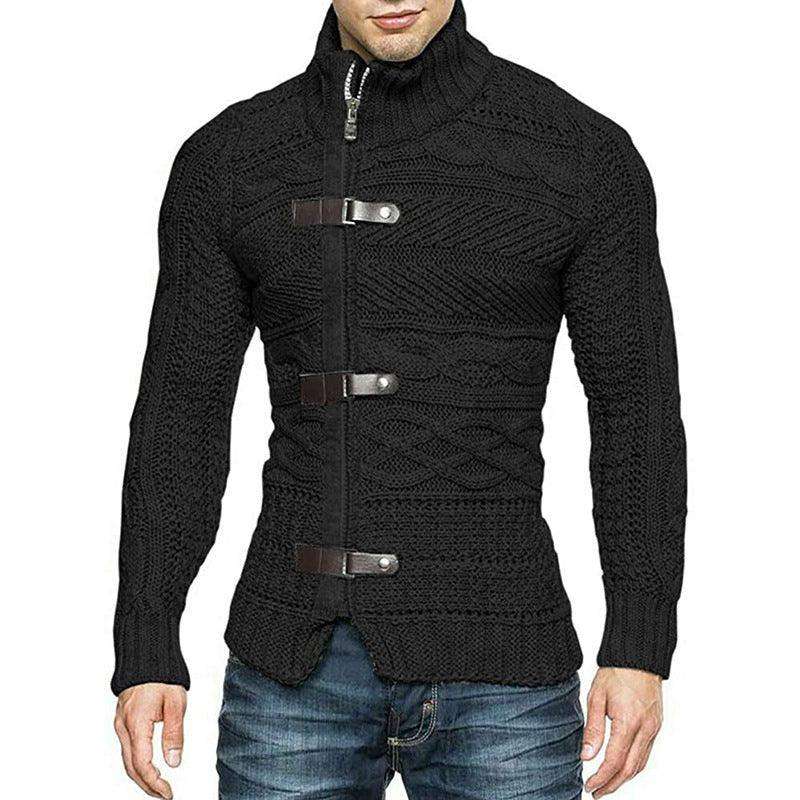 Men's Leather Button Long Sleeve Knit Cardigan - EX-STOCK CANADA