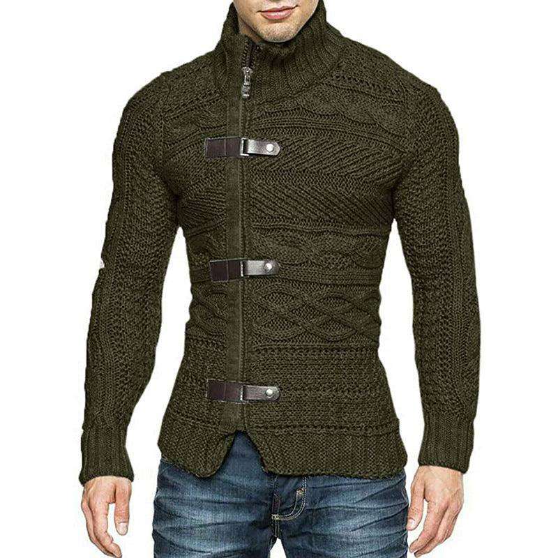 Men's Leather Button Long Sleeve Knit Cardigan - EX-STOCK CANADA