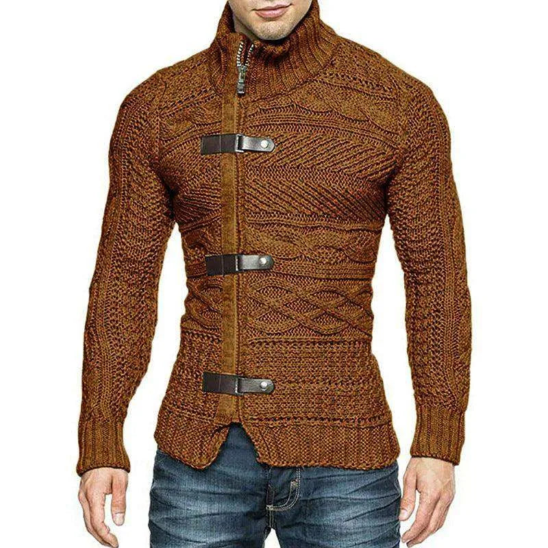 Men's Leather Button Long Sleeve Knit Cardigan - EX-STOCK CANADA