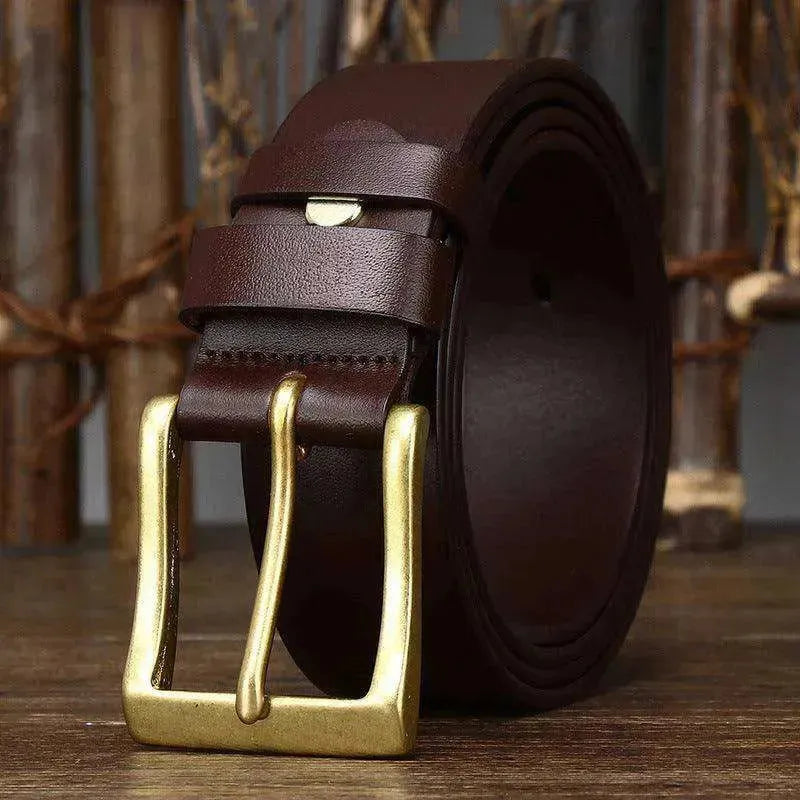 Men's Leather Pin Buckle First Layer Cowhide Simple Glossy Casual Pants Belt - EX-STOCK CANADA