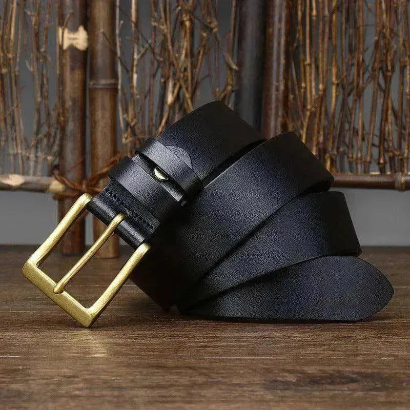 Men's Leather Pin Buckle First Layer Cowhide Simple Glossy Casual Pants Belt - EX-STOCK CANADA