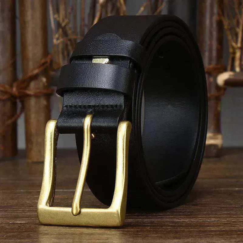 Men's Leather Pin Buckle First Layer Cowhide Simple Glossy Casual Pants Belt - EX-STOCK CANADA