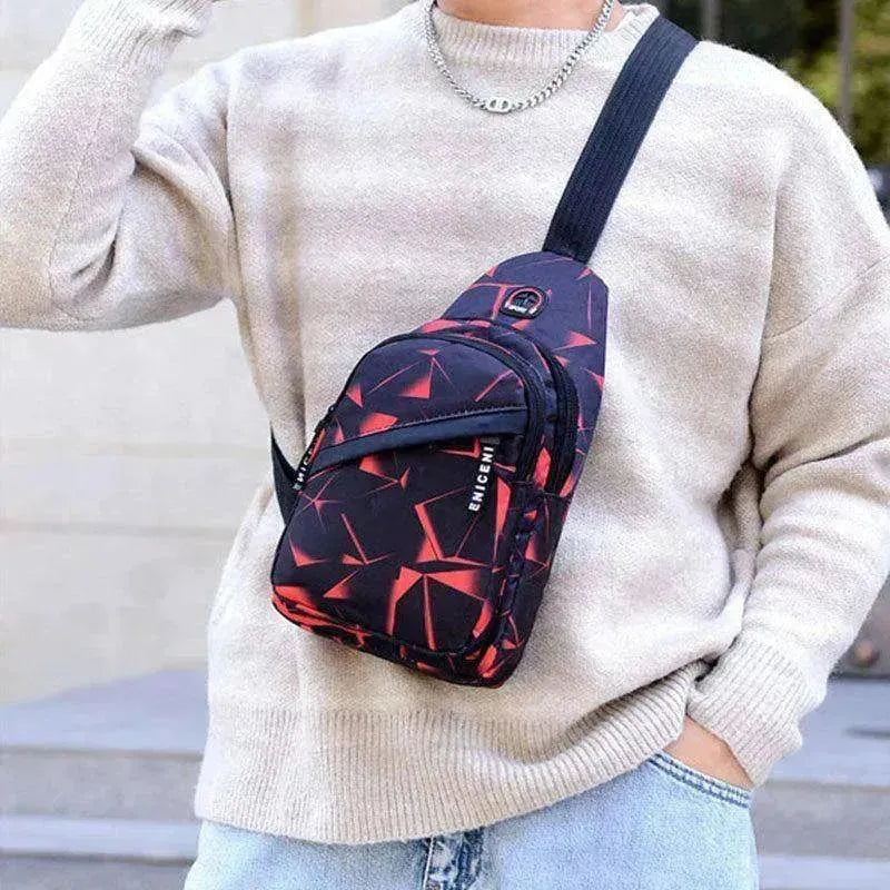 Men's Print Sling Chest & Crossbody Bag With Earphone access Design - EX-STOCK CANADA