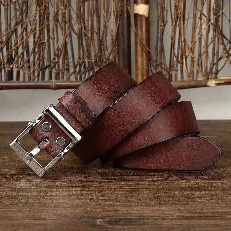 Men's Retro Leather All-match First Layer Cowhide Stainless Steel Buckle Belt - EX-STOCK CANADA