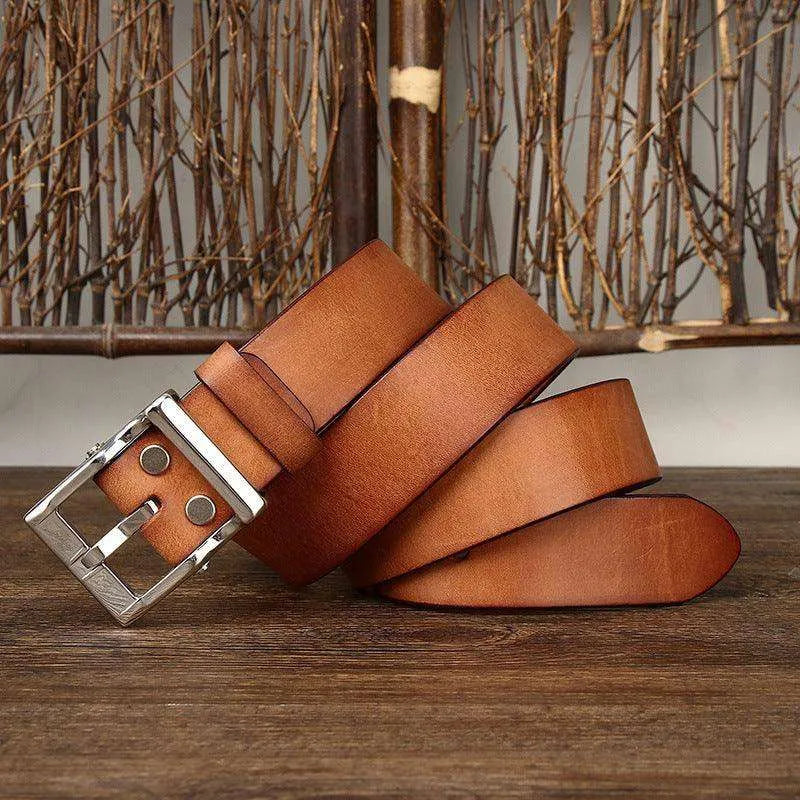 Men's Retro Leather All-match First Layer Cowhide Stainless Steel Buckle Belt - EX-STOCK CANADA