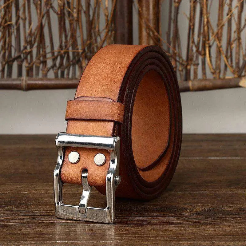 Men's Retro Leather All-match First Layer Cowhide Stainless Steel Buckle Belt - EX-STOCK CANADA