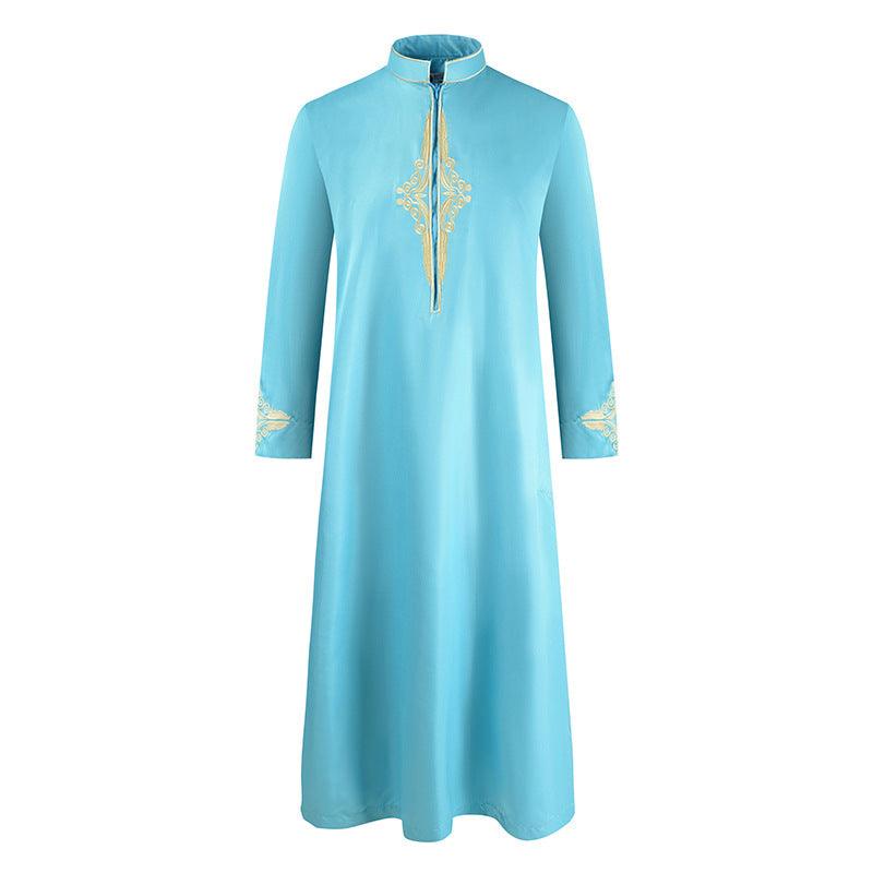 Men'S Robe Solid Color Embroidered Middle East Arab Long-Sleeved Foreign Trade Robe - EX-STOCK CANADA