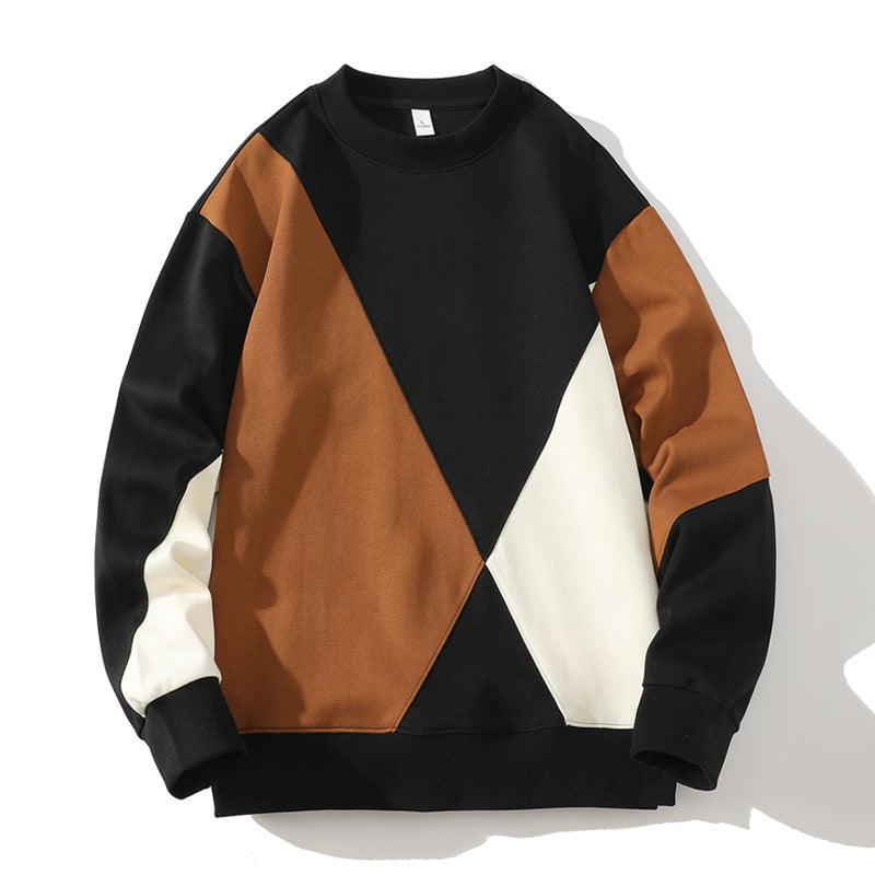 Men's Round Neck Sweater Spring Fashion Loose Breathable Stitching Long Sleeve - EX-STOCK CANADA