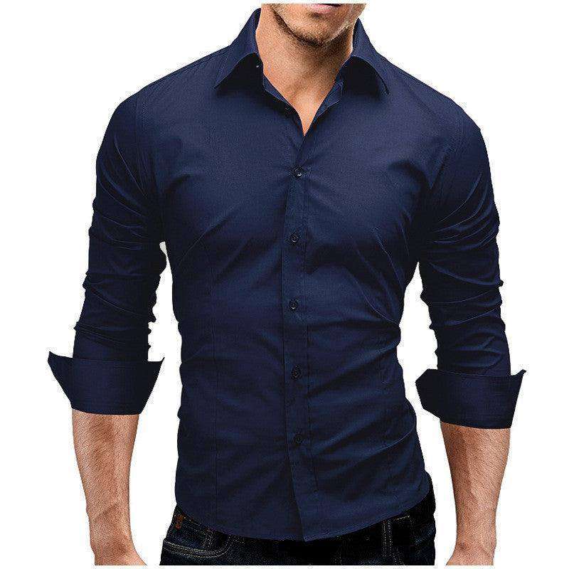 Men's Slim-fit Long-sleeved Solid Color Simple Formal Shirt - EX-STOCK CANADA