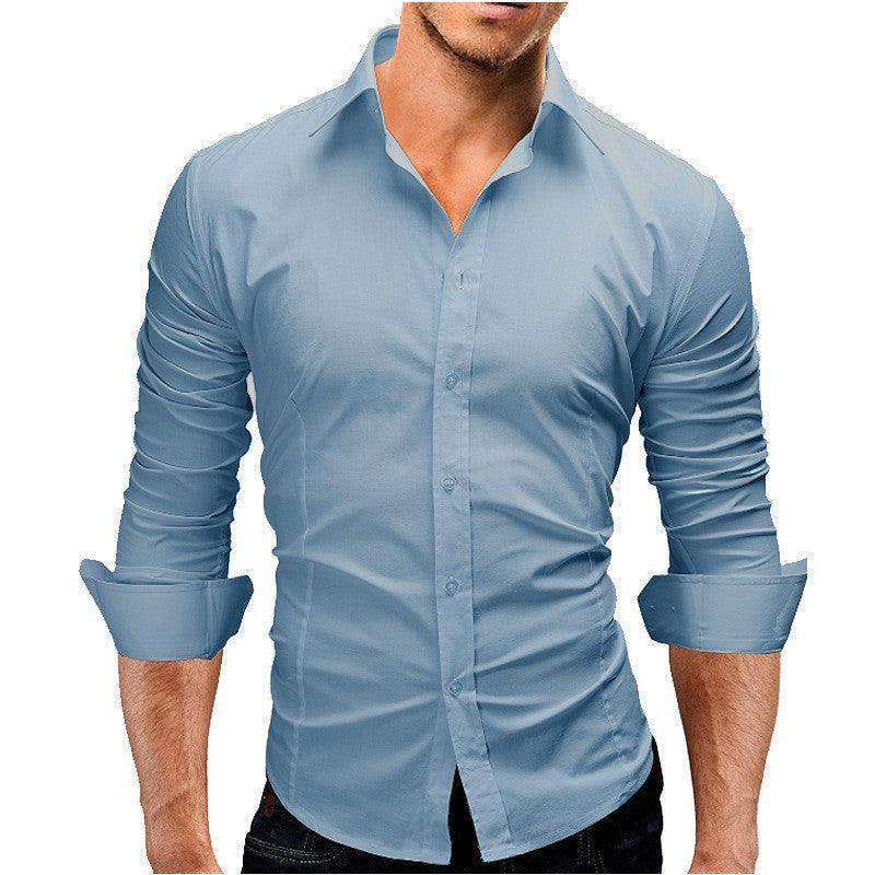 Men's Slim-fit Long-sleeved Solid Color Simple Formal Shirt - EX-STOCK CANADA