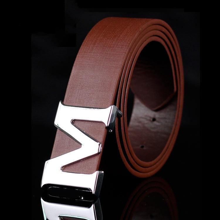 Men's Style Letter M Smooth Buckle Casual Pants Youth Belt Pure White - EX-STOCK CANADA