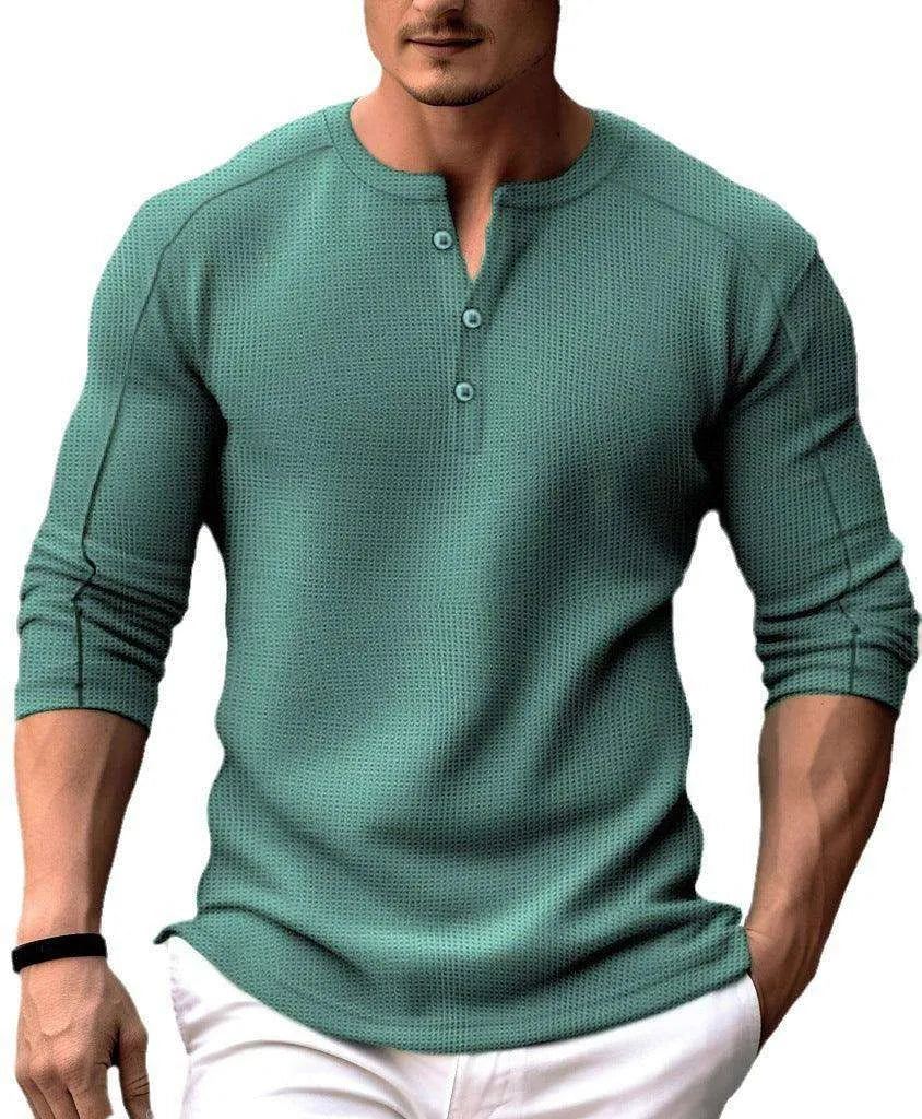 Men's Waffle Henry Collar T-shirt Top - EX-STOCK CANADA