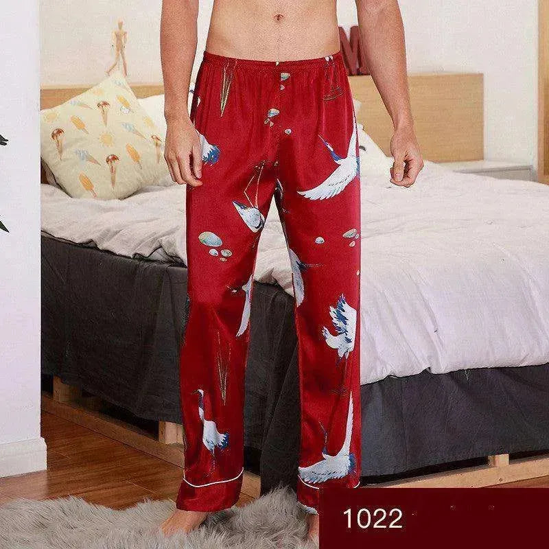 Men sleepwear Bottoms Silk Pajamas Print Long Sleep Pants - EX-STOCK CANADA