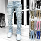 Men Trousers Individual Patched Pants Long Tight Fit Stacked Jeans For Mens Clothing - EX-STOCK CANADA