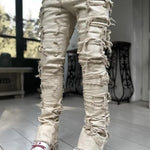 Men Trousers Individual Patched Pants Long Tight Fit Stacked Jeans For Mens Clothing - EX-STOCK CANADA