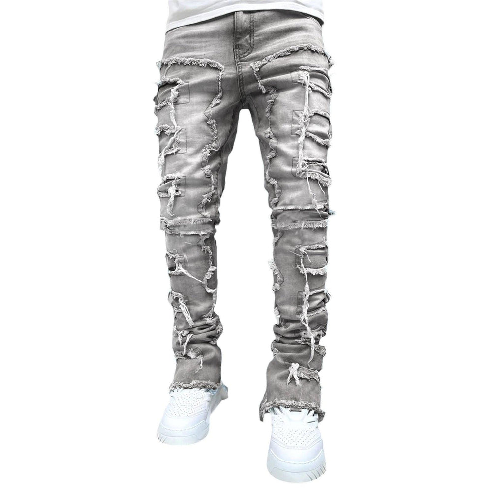 Men Trousers Individual Patched Pants Long Tight Fit Stacked Jeans For Mens Clothing - EX-STOCK CANADA