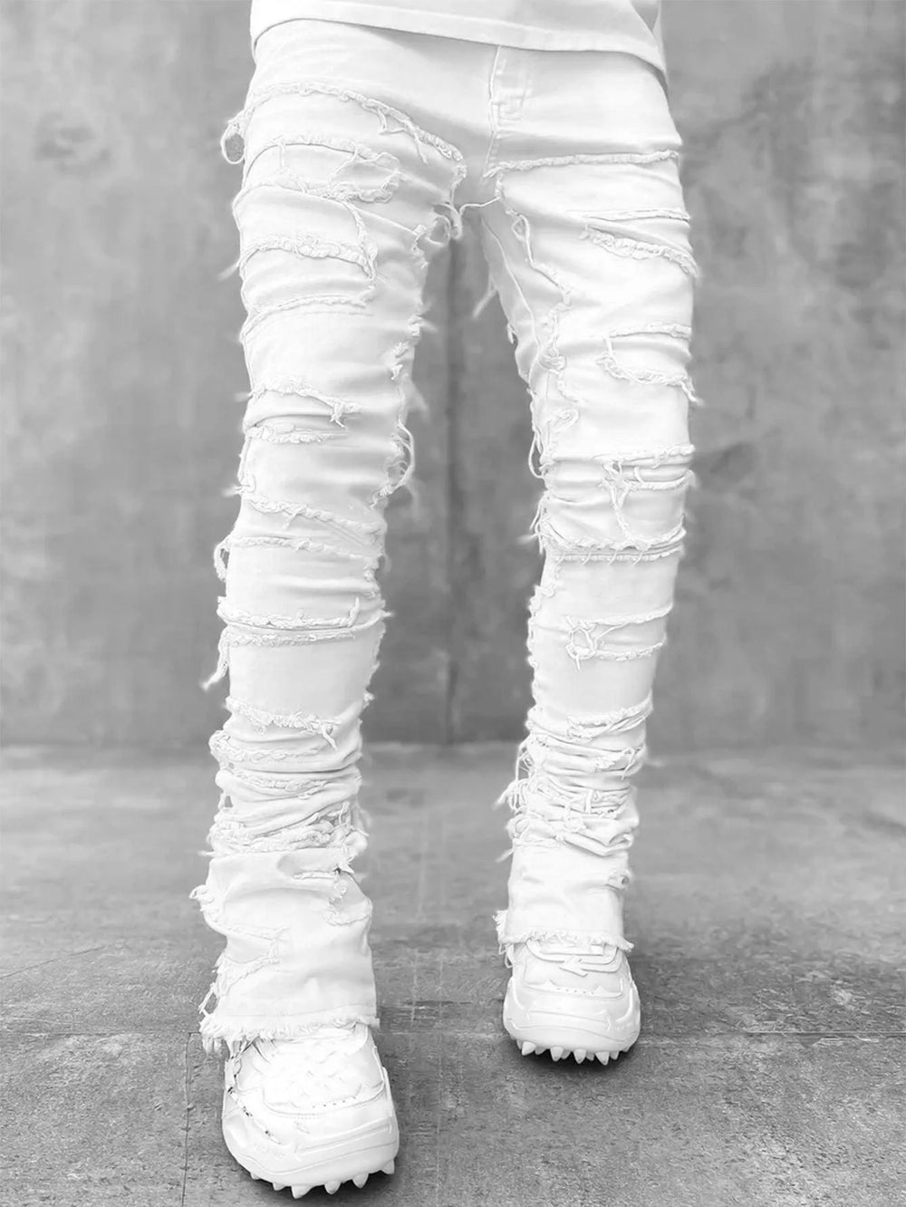 Men Trousers Individual Patched Pants Long Tight Fit Stacked Jeans For Mens Clothing - EX-STOCK CANADA