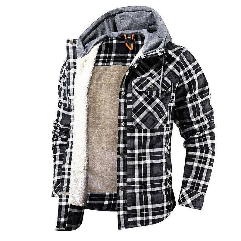 Men Warm Jacket Fleece Lining Lumberjack Plaid Hooded Jackets Snap Button - EX-STOCK CANADA