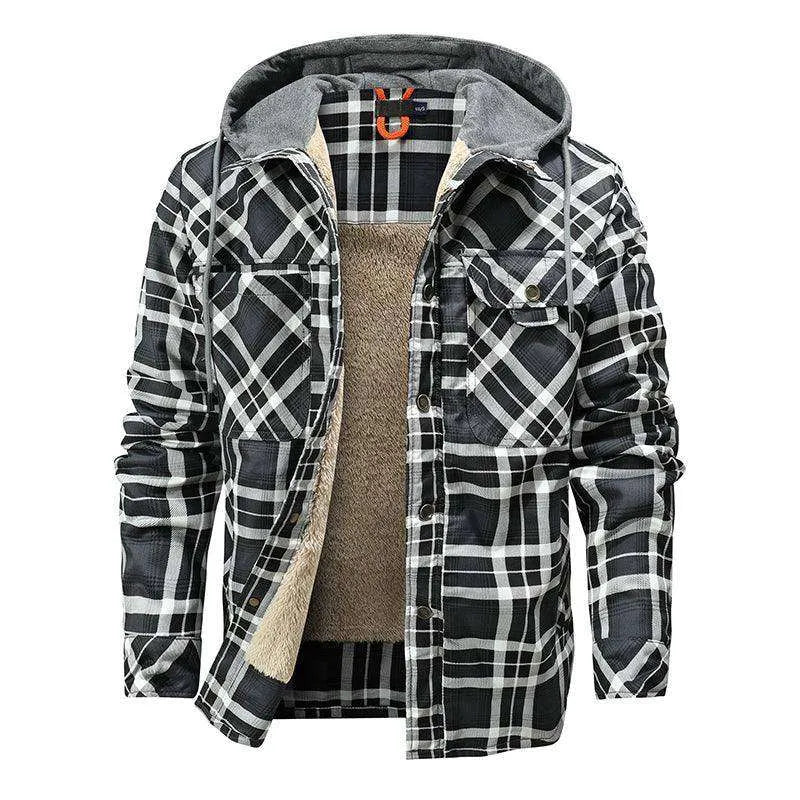 Men Warm Jacket Fleece Lining Lumberjack Plaid Hooded Jackets Snap Button - EX-STOCK CANADA