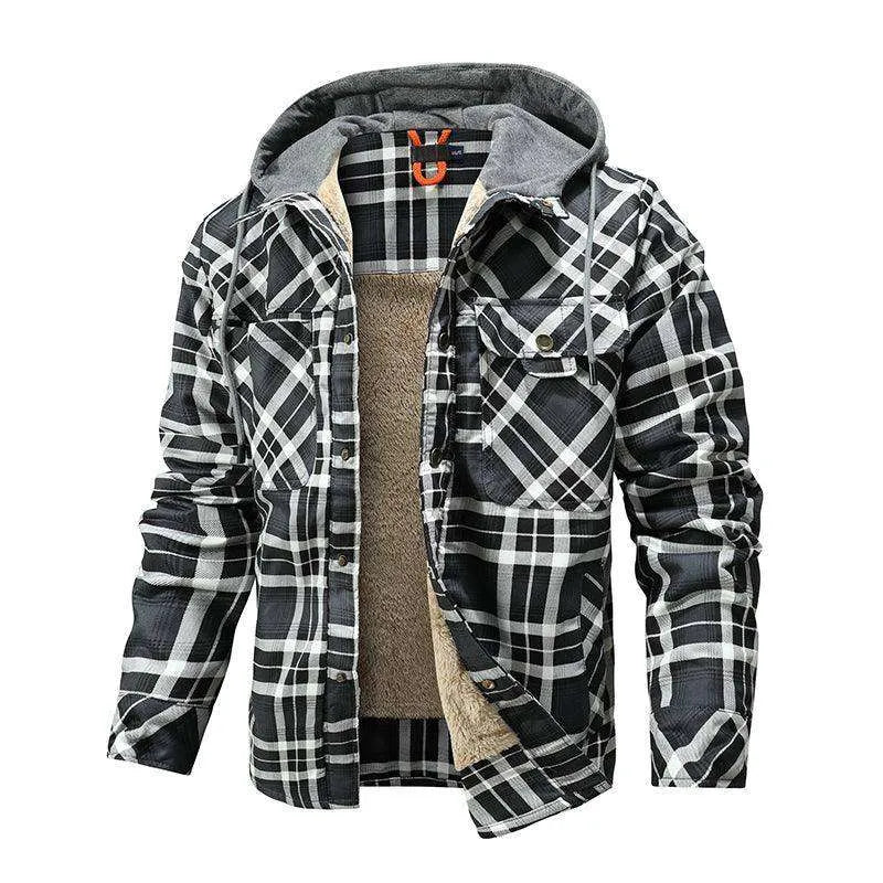 Men Warm Jacket Fleece Lining Lumberjack Plaid Hooded Jackets Snap Button - EX-STOCK CANADA