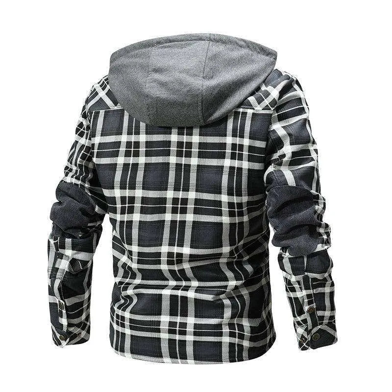 Men Warm Jacket Fleece Lining Lumberjack Plaid Hooded Jackets Snap Button - EX-STOCK CANADA