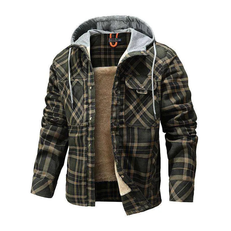 Men Warm Jacket Fleece Lining Lumberjack Plaid Hooded Jackets Snap Button - EX-STOCK CANADA