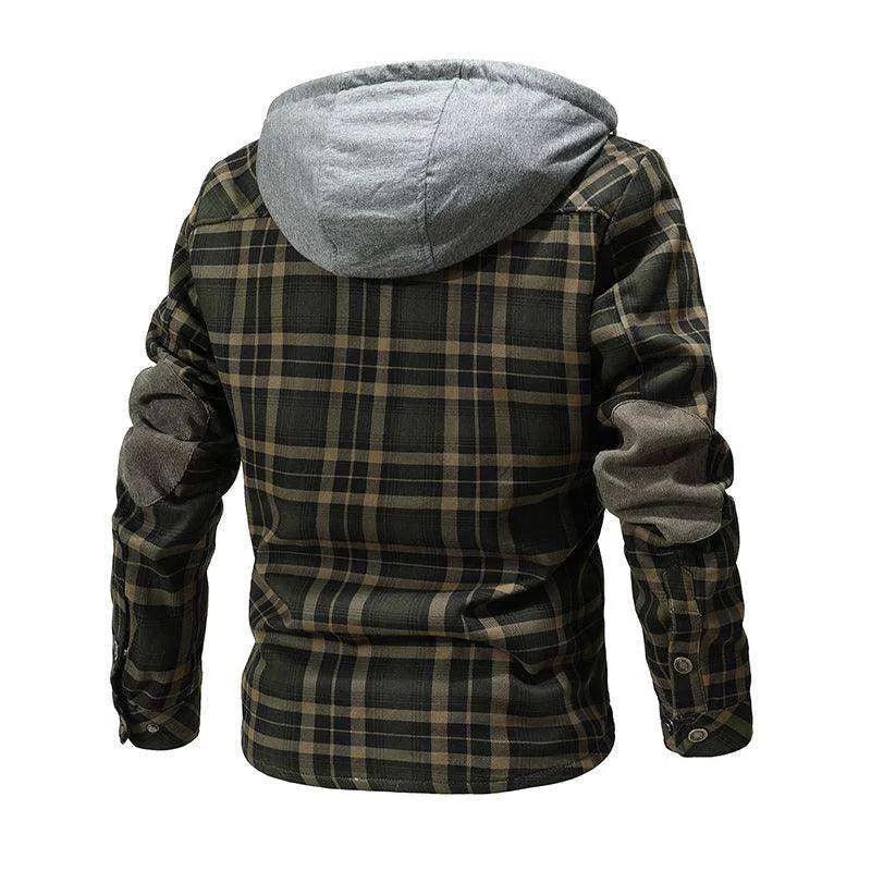 Men Warm Jacket Fleece Lining Lumberjack Plaid Hooded Jackets Snap Button - EX-STOCK CANADA