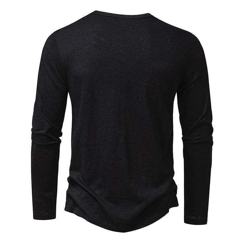 Mens Clothing Long Sleeve T-shirt Fashion Button Henry Collar Tops - EX-STOCK CANADA