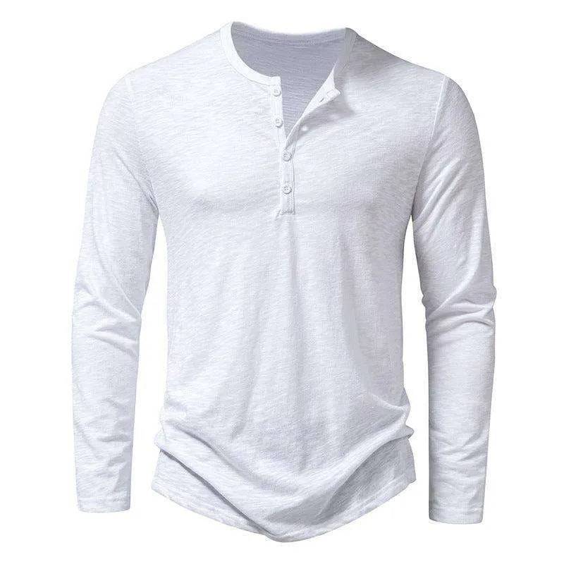 Mens Clothing Long Sleeve T-shirt Fashion Button Henry Collar Tops - EX-STOCK CANADA