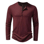 Mens Clothing Long Sleeve T-shirt Fashion Button Henry Collar Tops - EX-STOCK CANADA