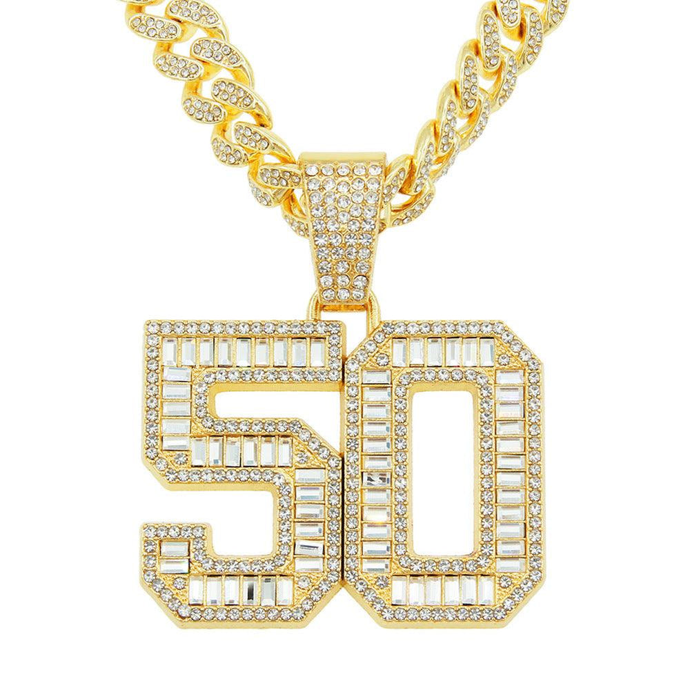 Mens Fashion Full Diamond Number 50 Pendant Necklace - EX-STOCK CANADA