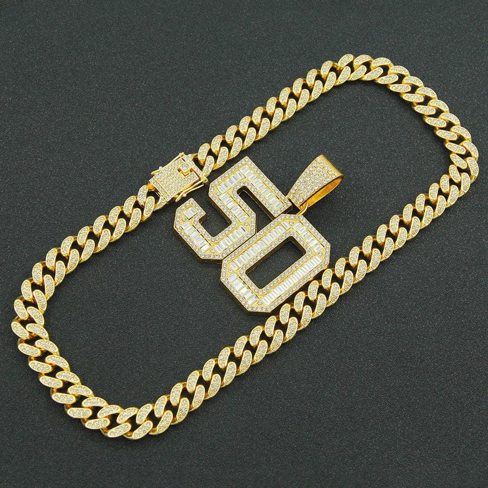 Mens Fashion Full Diamond Number 50 Pendant Necklace - EX-STOCK CANADA