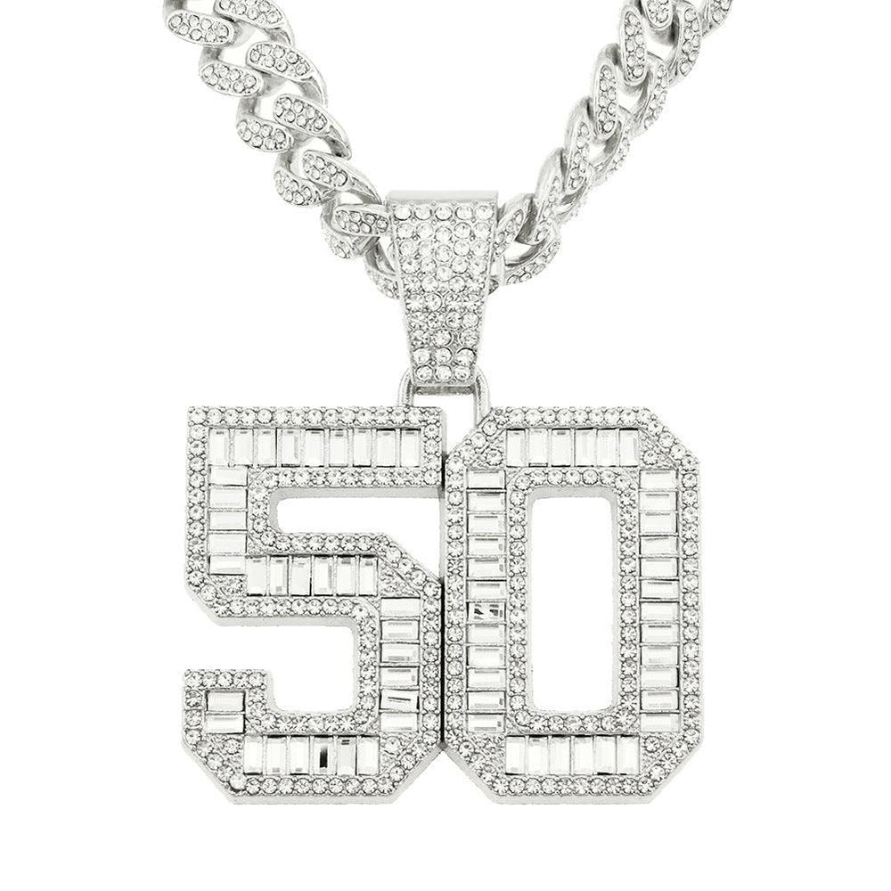 Mens Fashion Full Diamond Number 50 Pendant Necklace - EX-STOCK CANADA