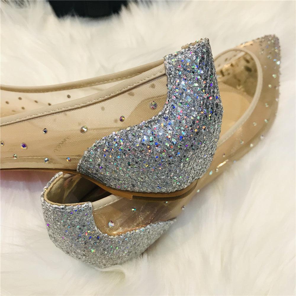 Mesh Rhinestone Transparent Women's Single Shoes Pointed High Heels Women - EX-STOCK CANADA