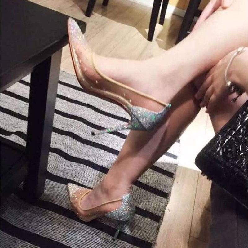 Mesh Rhinestone Transparent Women's Single Shoes Pointed High Heels Women - EX-STOCK CANADA