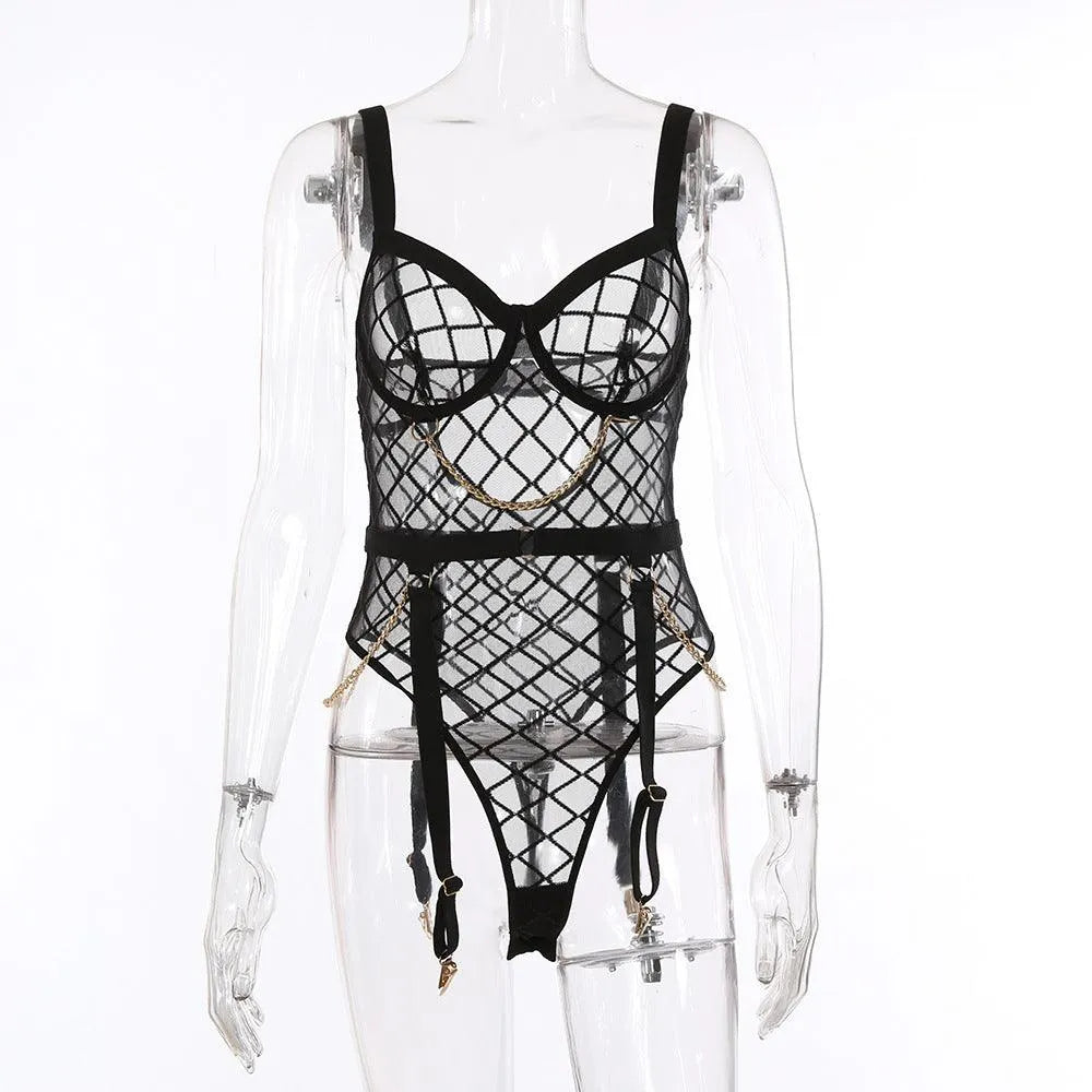 Mesh See-through Underwear Metal Chain Set - EX-STOCK CANADA