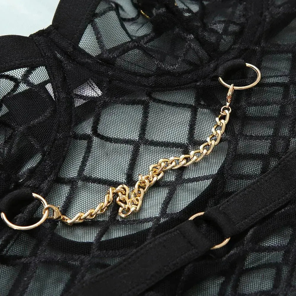 Mesh See-through Underwear Metal Chain Set - EX-STOCK CANADA